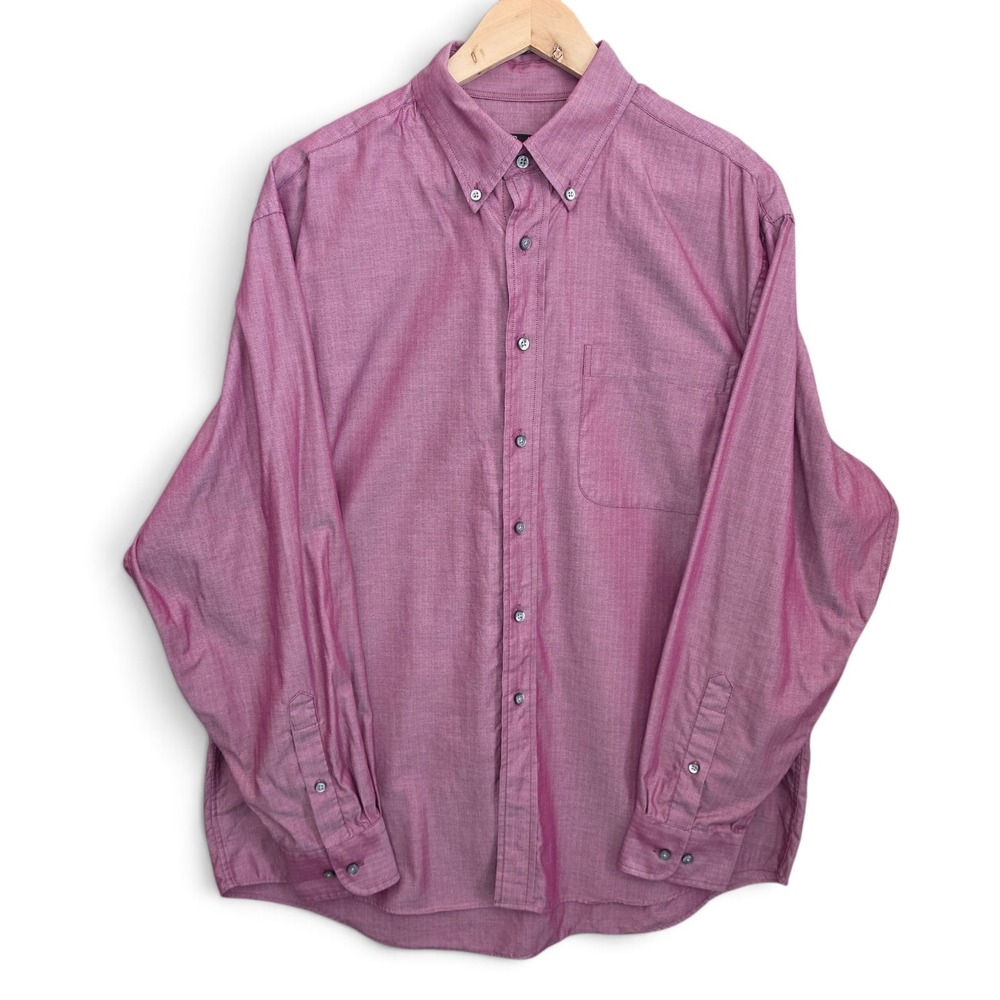 Jos A Bank Shirt Mens Large Pink Purple Herringbone Cotton Button Down Classic
